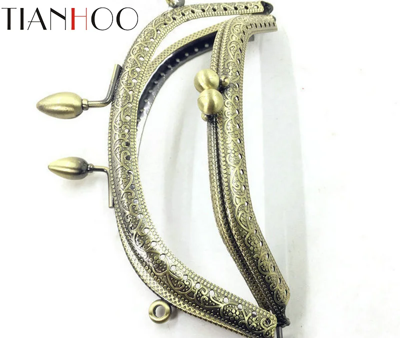 10pcs/ Set 14cm Metal Purse Frame Handle for Clutch Bag Handbag Accessories Making Kiss Clasp Lock Antique Bronze Bags Hardware