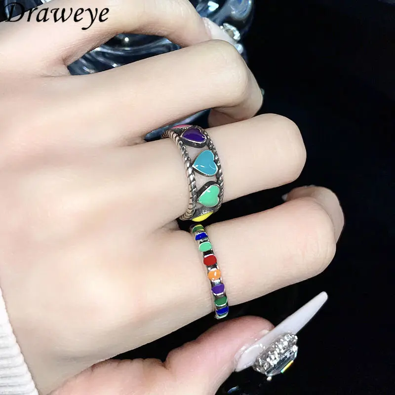 

Draweye красочные глазурованные кольца для женщин милые корейские Модные Винтажные женские кольца на указательный палец милые базовые элегантные ювелирные изделия
