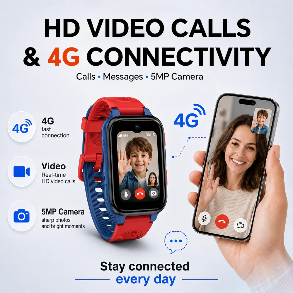 Фото Детские умные часы 4G AI K9 с HD-камерой, видеозвонками, SOS, GPS-трекингом, тончайшие, водонепроницаемые IP68, телефон-часы №2