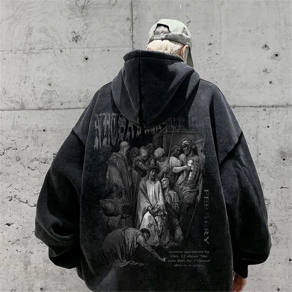 Black Gothic Devil Print Hoodie Men Pullover Blue Hip Hop Mouse Streetwear Autumn Sweatshirt Punk Coat Winter Ins Kpop Hoodie