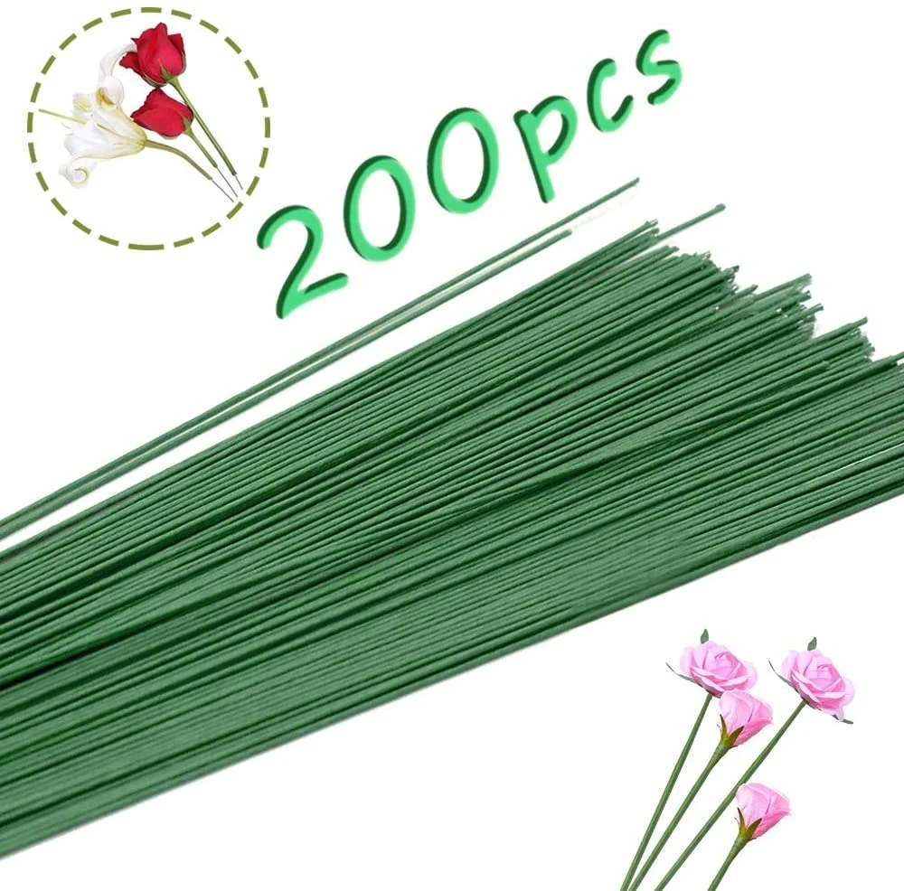 200 PièCes Sé Annivers 22 Jauge Vert Foncé Floral Tige Fil Artisanat Papier Eniseuré Artificielle Plante pour
