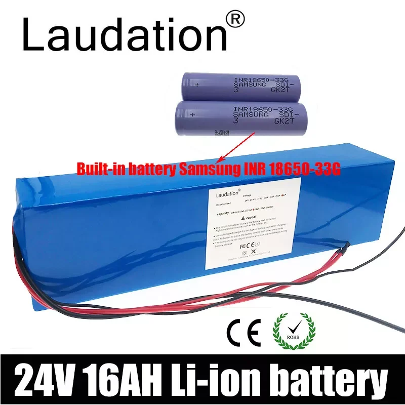 

Laudation 24V 16ah Electric Bicycle Lithium Ion Battery 29.4V 16000mAh 15A BMS 250W 350W 18650 Battery Pack Wheelchair Motor