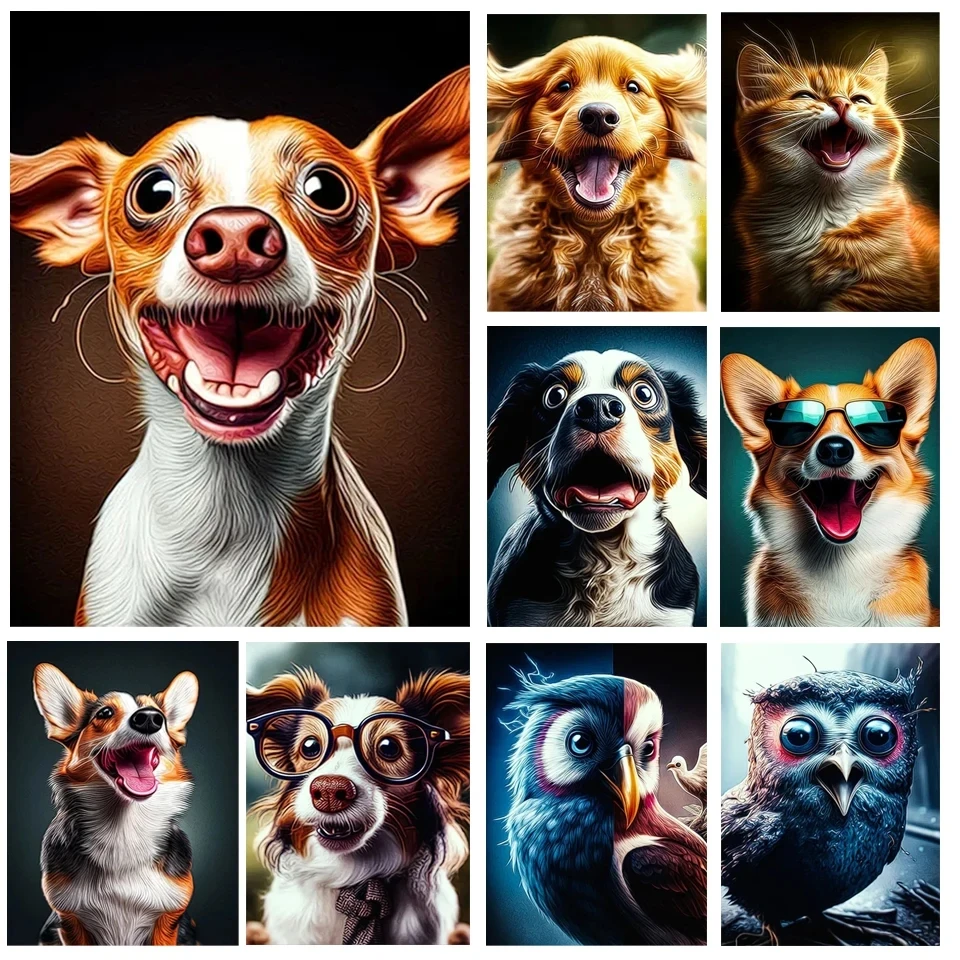 

5D Diamond Painting Animal Healing Smile Cute Dog Cat Full Rhinestone Mosaic Cross Embroidery Kit Room Wall Decoration EE3789