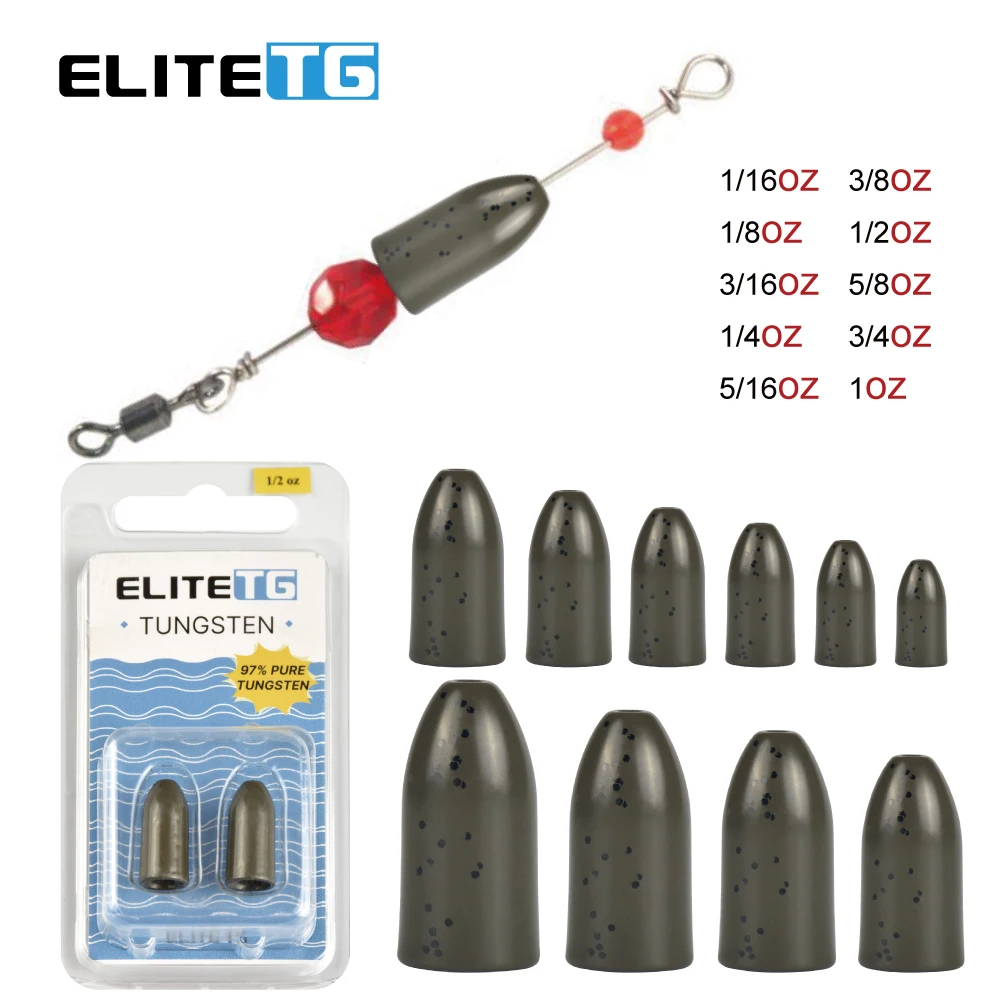 

Elite TG 5pcs-1pcs Fishing Tungsten Sinker Worm Weight 1/16-1oz Bullet Bass Trout Fishing Texas Rig Salmon Lure Accessories