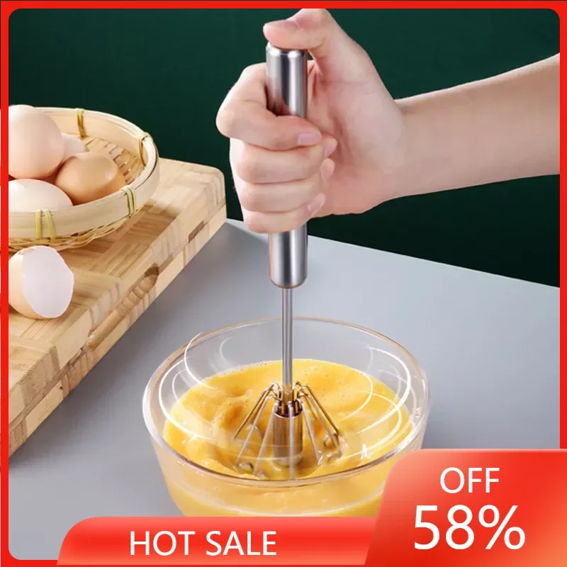 

Pressure Semi-automatic Egg Beater Stainless Steel Kitchen Accessories Tools Self Turning Cream Utensils Whisk Manual Mixer