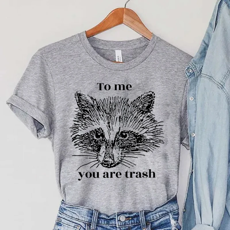 

Funny Badger Graphic T Shirt Simple Fashion Tops 90s Trend Vintage Sweet Tee To Me You Are Trash Print Tees Women's T-shirt