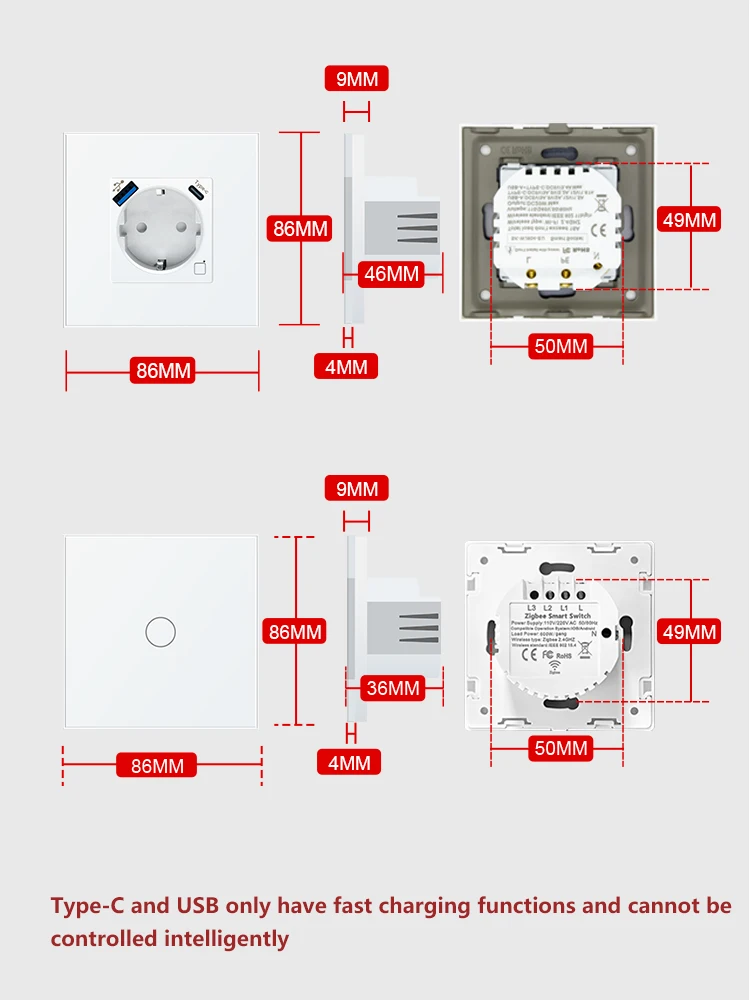 LOGEN Tuya Zigbee Smart Socket Touch Switch Голосовое управление Таймер Расписание Alexa Стеклянная