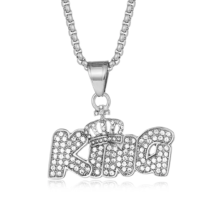 Хип-хоп Bling Iced Out Золото Серебро Цвет Титан Нержавеющая Сталь Король Корона