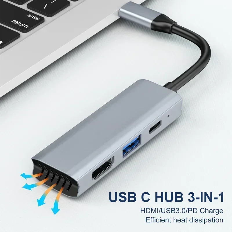 USB-концентратор 4K HD-адаптер TYPE-C к HD 3-в-1 USB-C HD-концентратор для ноутбука MaBook Pro Ar M2 M1