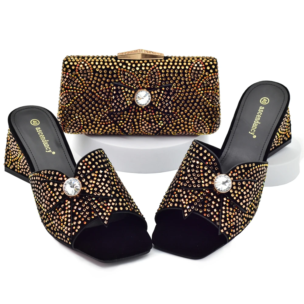 

doershow New Arrival Shoes and Bag Set African Sets 2023 gold Nigerian Women Shoes and Matching Bags Set for wedding! SDS1-1