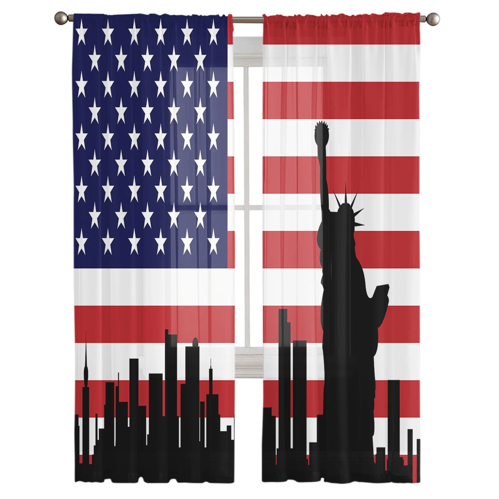 Шифоновые тюлевые шторы с флагом и статуей свободы прозрачные Занавески для
