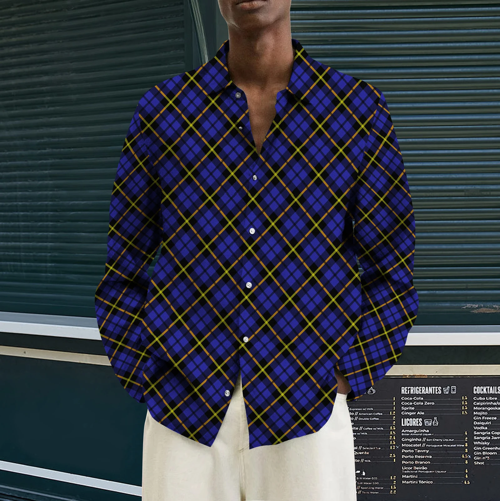 

Рубашка мужская с отложным воротником, уличная одежда, повседневная с клетчатым принтом, с длинными рукавами