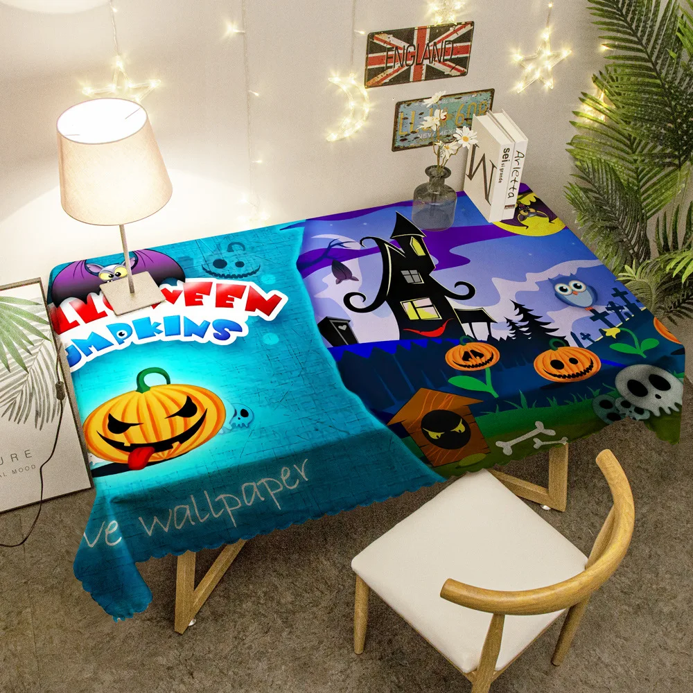 

Horror Halloween Waterproof Tablecloth Pumpkin Lantern Coffee Table Desk Decoration Table Cloth Wedding Decoration Mantel Mesa