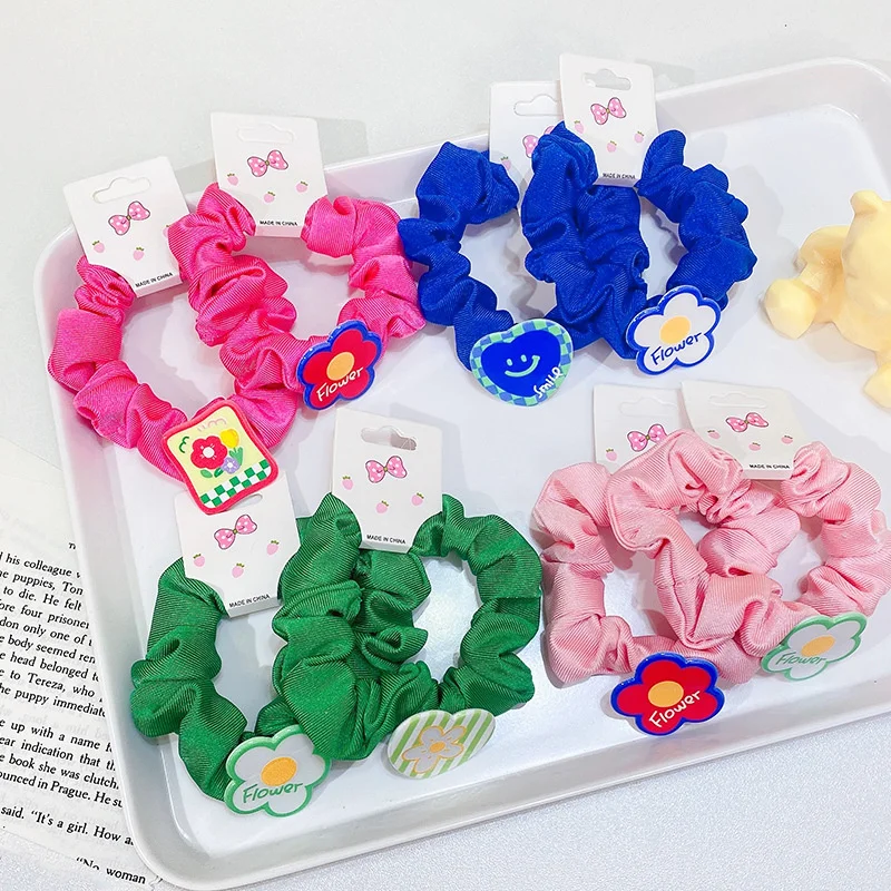 2PCS/Set Japan Korea Cute Love Flower Elastic Hair Band For Girl Children Solid Color Thin Rubber Ponytail Ties Accessories - купить по