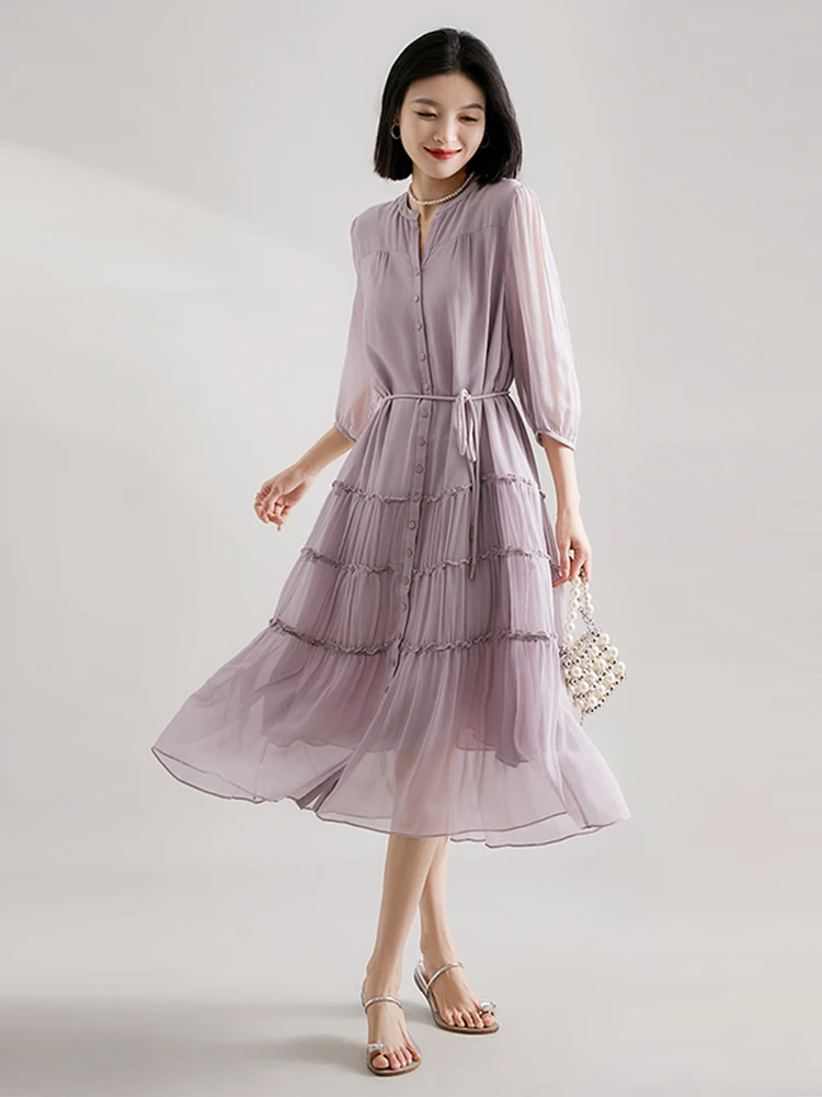 

Women's Elegant Fashion Solid Patchwork Asymmetrical Chiffon Dresses Summer 2023 Half Sleeve O-Neck Pullover Midi Female Clothin