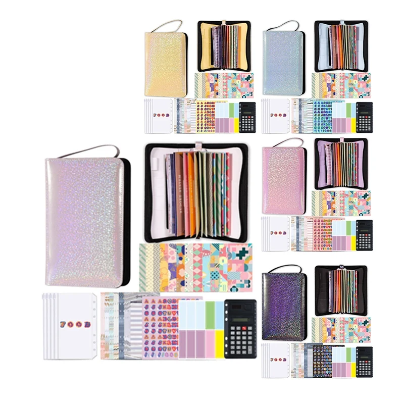 

A6 Glitter Hand Zip Bag Loose Leaf Binder Notebook Inner Core Cover Note Book Planner Office Stationery Supplies