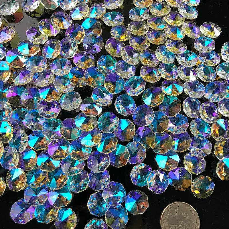 

20PC Polished AB Color Octagonal Bead Crystal Prism Chandelier Part Aurora Sun Catcher Wedding Curtain Jewelry Earring Accessory