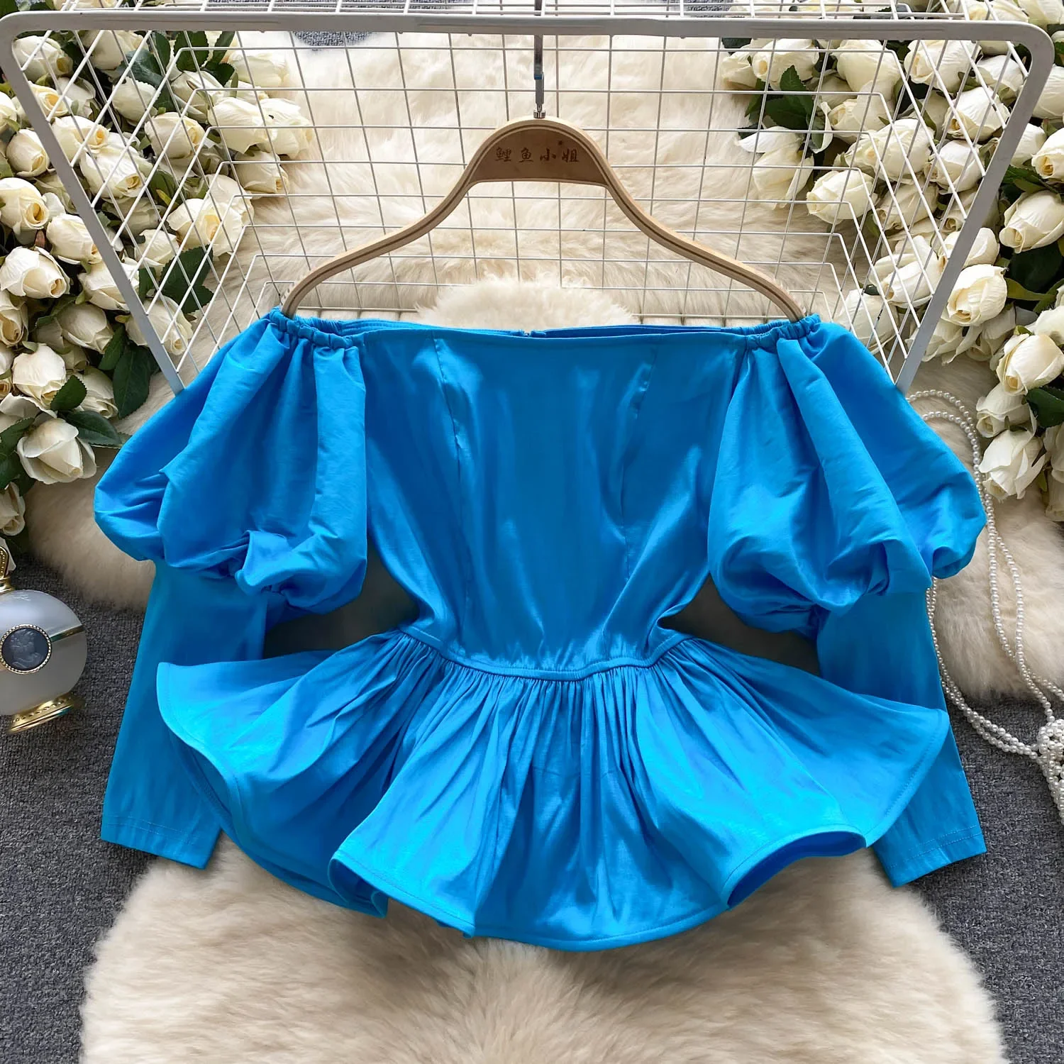 

Women Chic Ruffle Tank Top Slim Basic Sexy Korean Fashion Slash Neck Puff Long Sleeve Crop Top Autumn Women Blouse