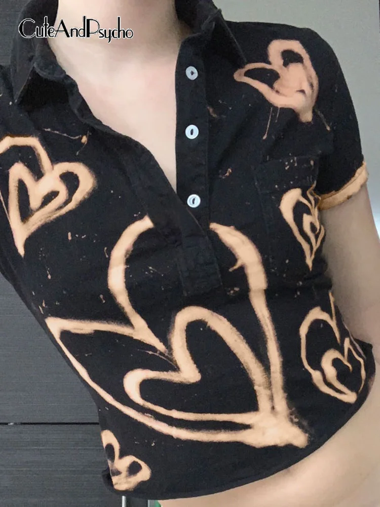 

Футболка cuteandpsyheart с принтом, винтажный укороченный топ с коротким рукавом, футболка в стиле Харадзюку, облегающая уличная одежда, лето
