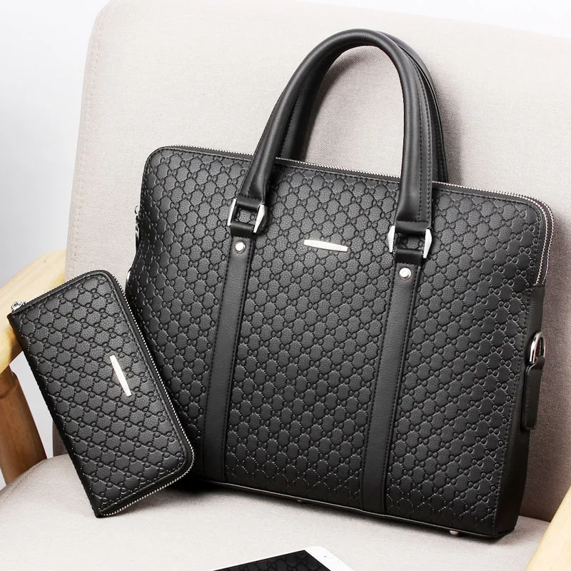 

Genuine Leather Men Executive Briefcase Large Capacity Zipper Handbag Office Shoulder Messenger Bag Business Male Laptop Bag