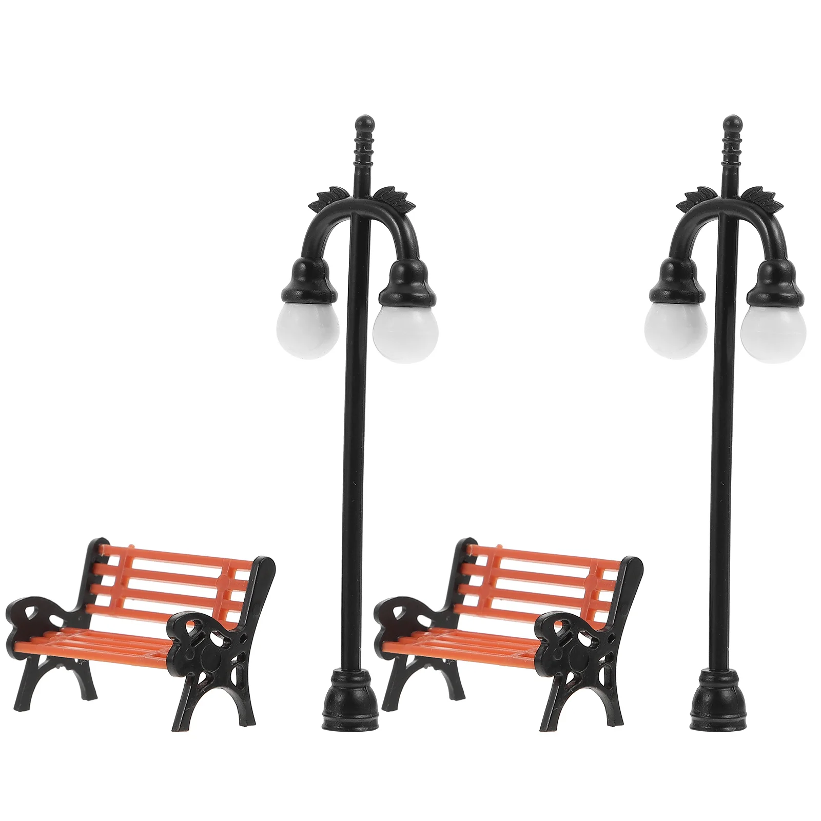 

2 Sets Miniature Street Light Posts Mini Bench Decorations Doll House Ornaments