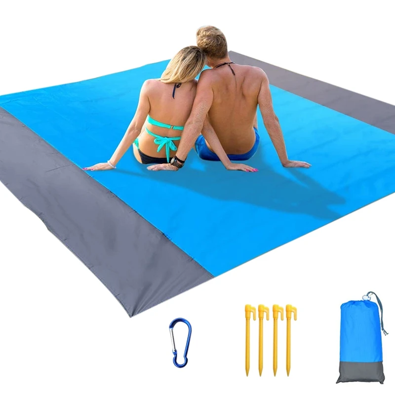 

Beach Blanket, 210 X 200Cm Picnic Blanket Extra Large Waterproof Beach Mat With 4 Fixed Nails, For Beach, Camping