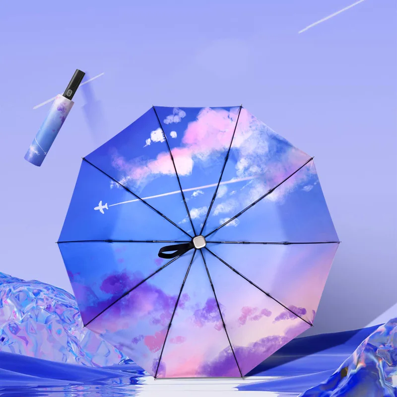 

Fully Automatic Umbrellas Female Automatic Umbrella Mens Women Windproof Uv Resistant Beach Girl Parasol Folding Beach Parasol