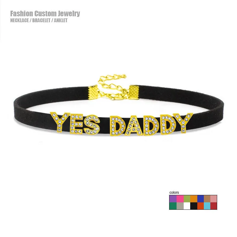 Hot Sexy Gold Letters YES DADDY Choker Collar Necklace Women Men Adult Game Cosplay Custom Personalized Chocker Jewelry Gift