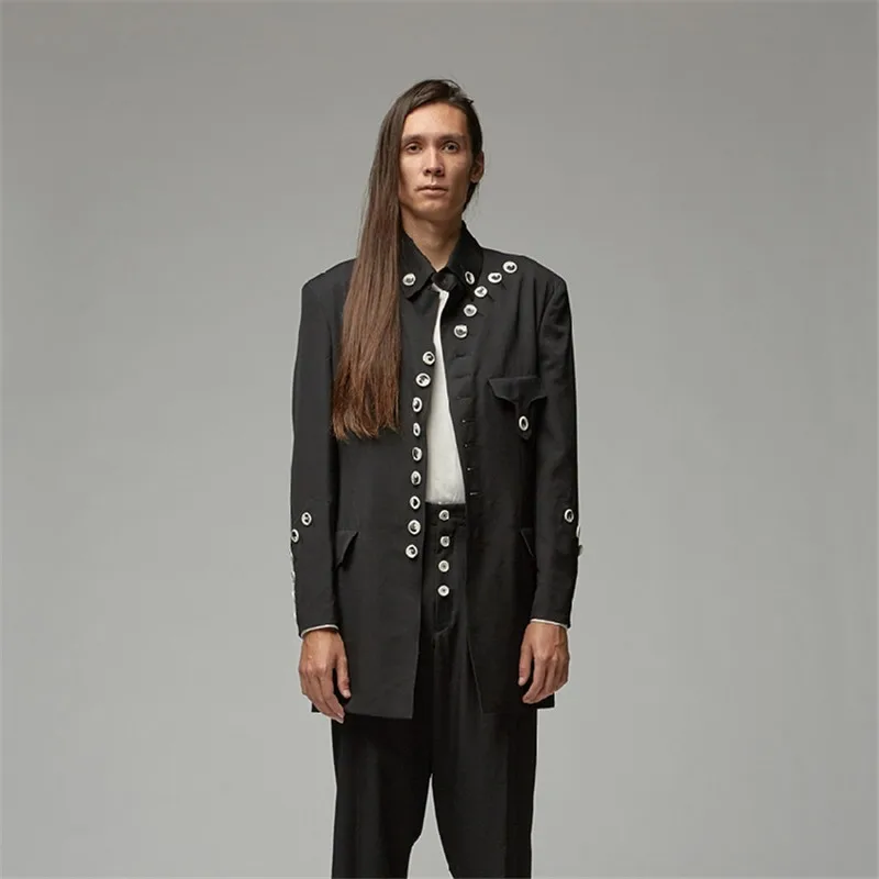Original design button splicing jacket long fit MAO suit  M-6XL! Custom plus-size men's wear  High quality catwalk clothing