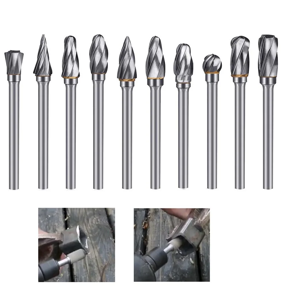 

Power Tools Milling Cutter Garden Home 10Pcs/Set 3mm Shank 6mm Head Burr Milling Cutter Coarse Teeth Rotary File