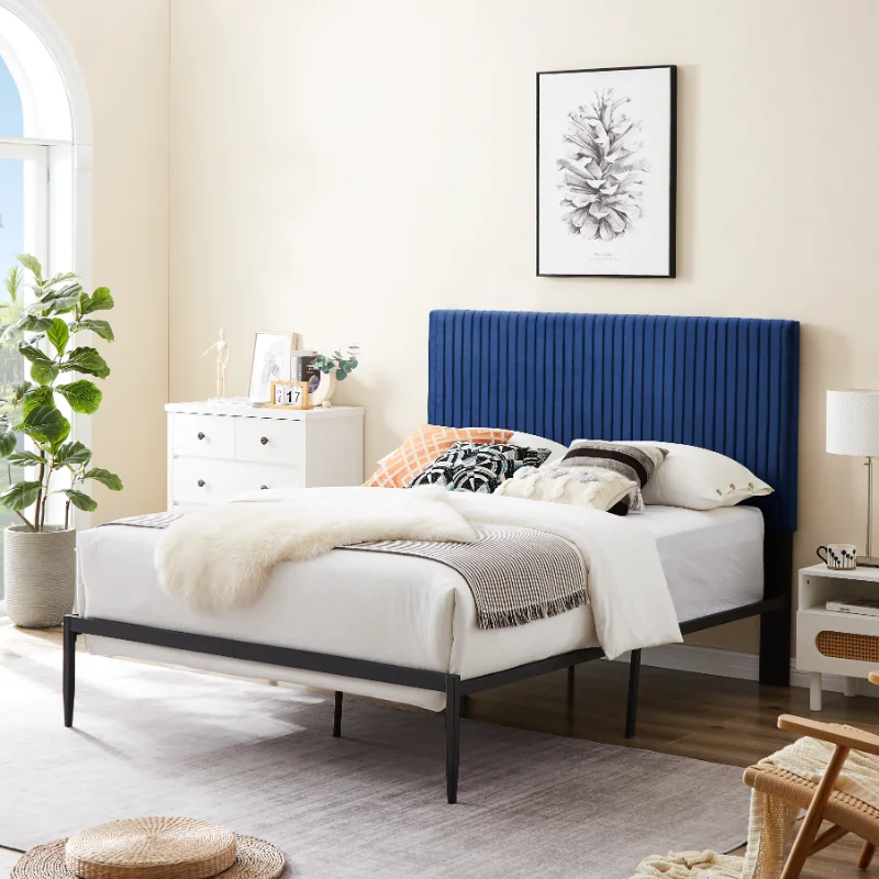 

[Flash Deal]B110 Queen Bed Beautiful Line Stripe Cushion Headboard Strong Iron Frame with High Temperature Paint[US Stock]