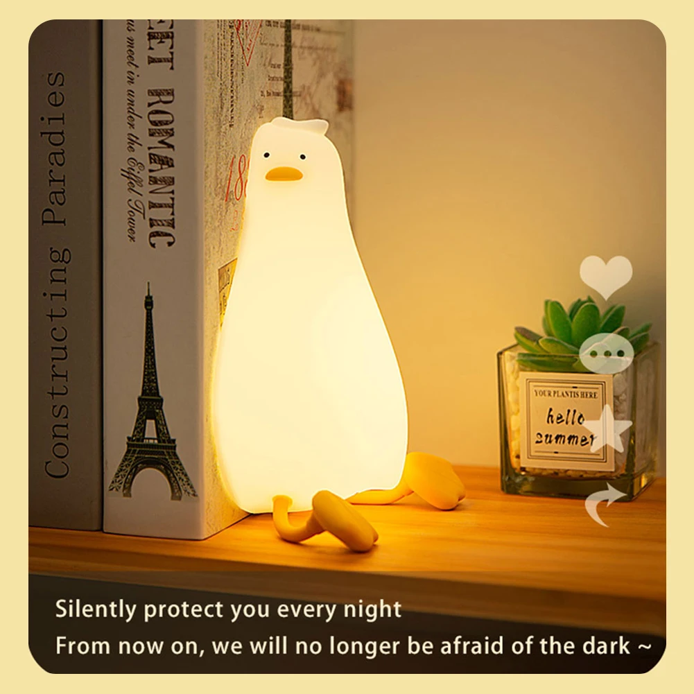 

Cartoon LED Night Light Touch Sensor Lie Flat Duck Silicone Lamp Rechargeable Duck Nightlight Patting Lamp Bedroom Decoration