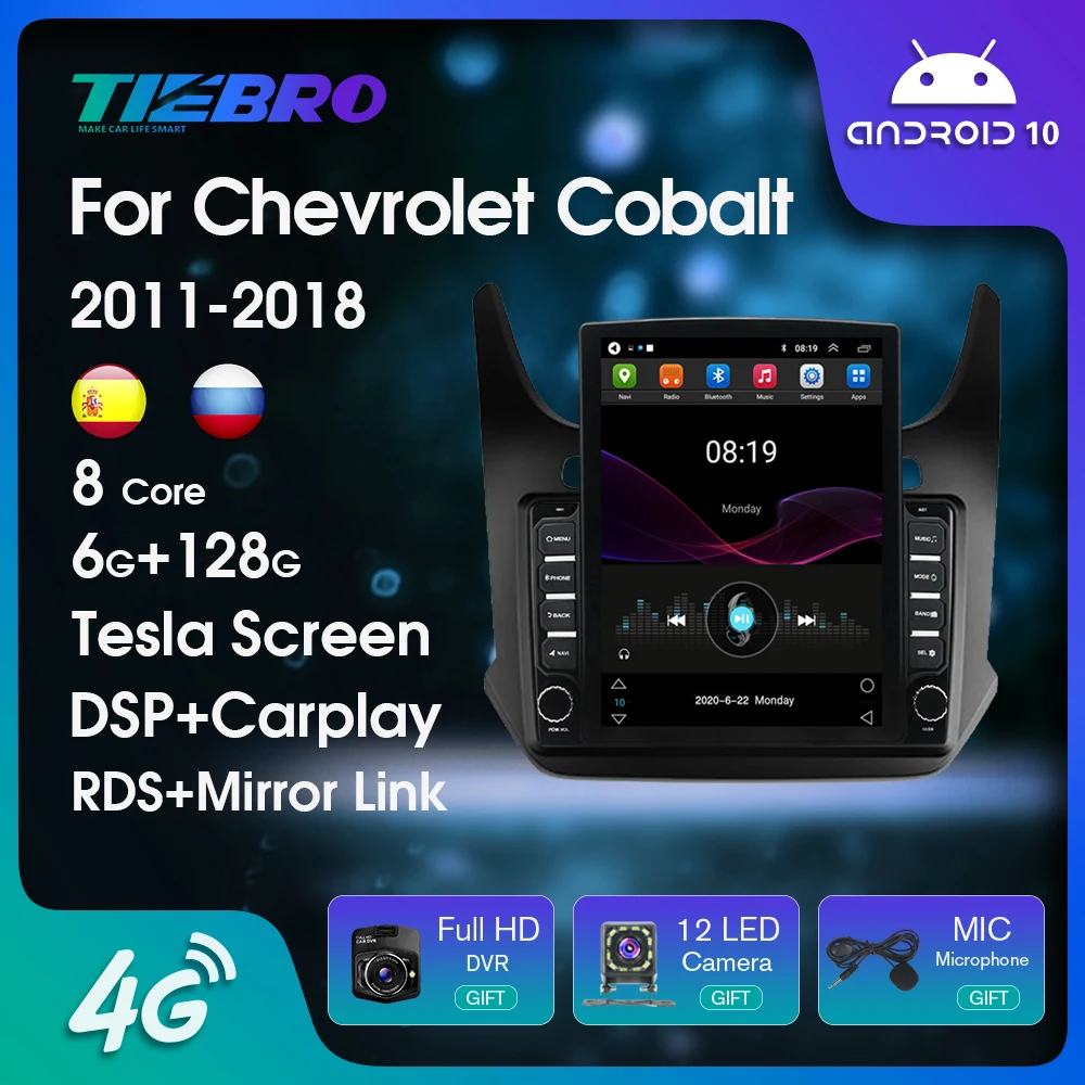 

Автомобильная магнитола на Android 10 для Chevrolet Cobalt 2 2011-2018 с GPS-навигацией, автомобильный центральный мультимедийный плеер в стиле Тесла для Carplay
