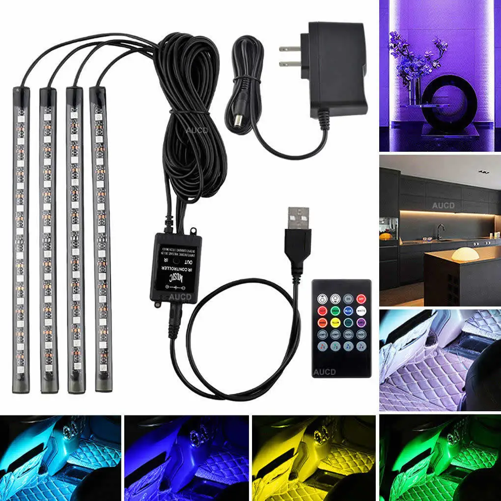 

12V 10W RGB LED Remote Music Control Light Car Interior Atmosphere USB Strip Lights DJ Party Cars Home Decor Ambient Lamp Strips