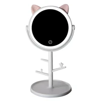 3 colours adjustable led mirror table desktop countertop base travel ordinary pink cat ear led mirror with usb cable battery
