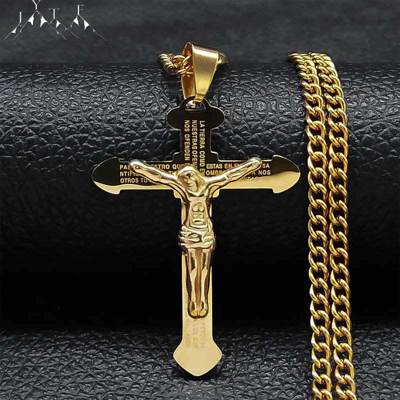 Christian Bible Stainless Steel Jesus Cross Long Necklace Men/Women Necklace Pendant Religious Jewelry acero inoxidable N2294S05