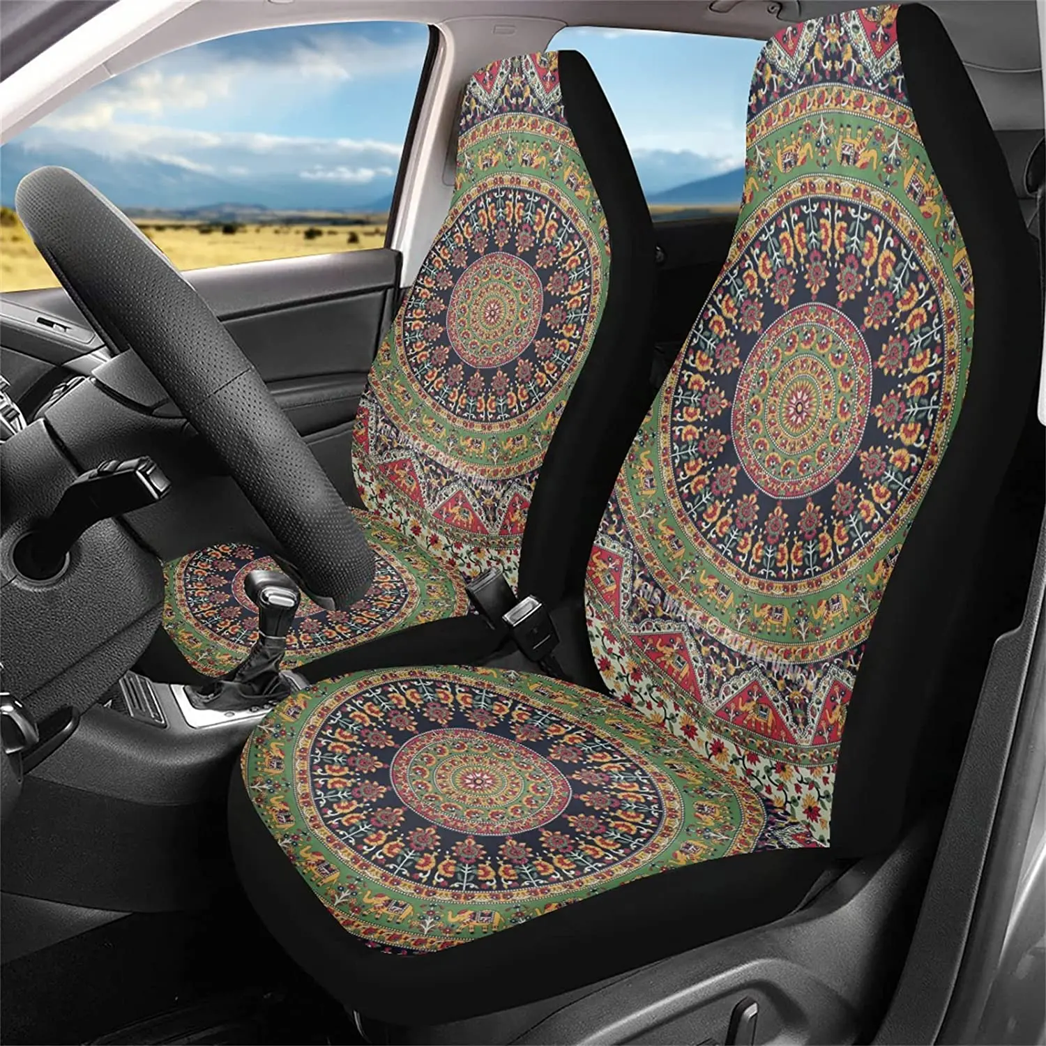 

Set of 2 Car Seat Covers Front Seats Only Boho Mandala Elephant Print High Back Universal Bucket Seat Cover Auto Interior