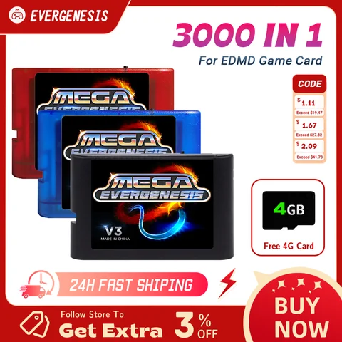 EVERGENESIS Mega Drive V3 Pro 3000 в 1 EDMD Remix игровая карта для SEGA
