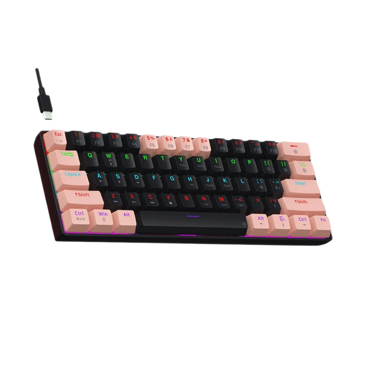Фото Механическая игровая клавиатура с RGB-подсветкой, 61 клавиша, проводная, ультракомпактная 60%-форматная мини-клавиатура для ПК, компьютера, Mac, ноутбука, планшета №1
