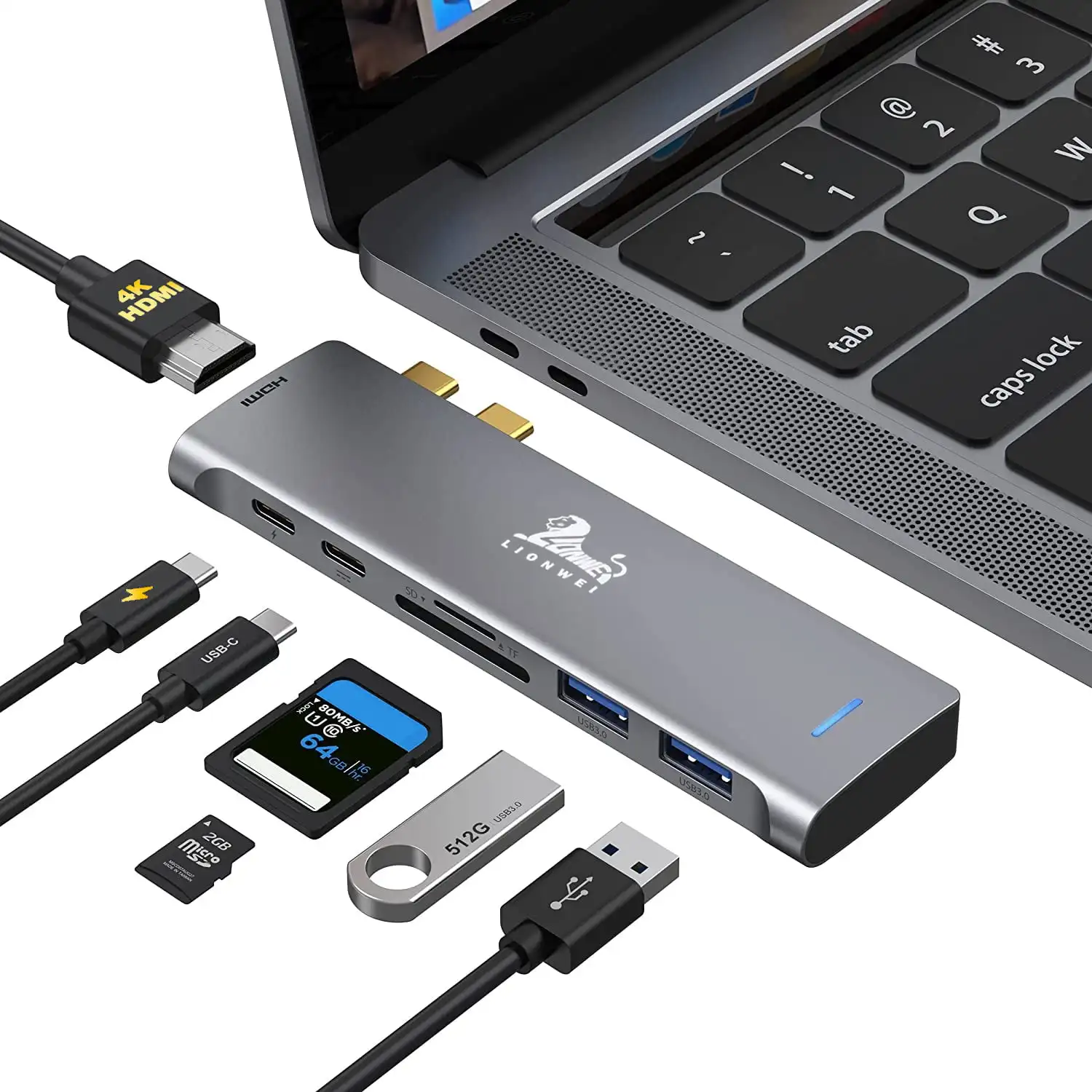 

USB C Adapter MacBook Pro Air 2021-2016,Multiport USB 3.0 Dual Type C Adapter 4K HDMI 7in2 USB C HUB Adapter Dongle Accessories