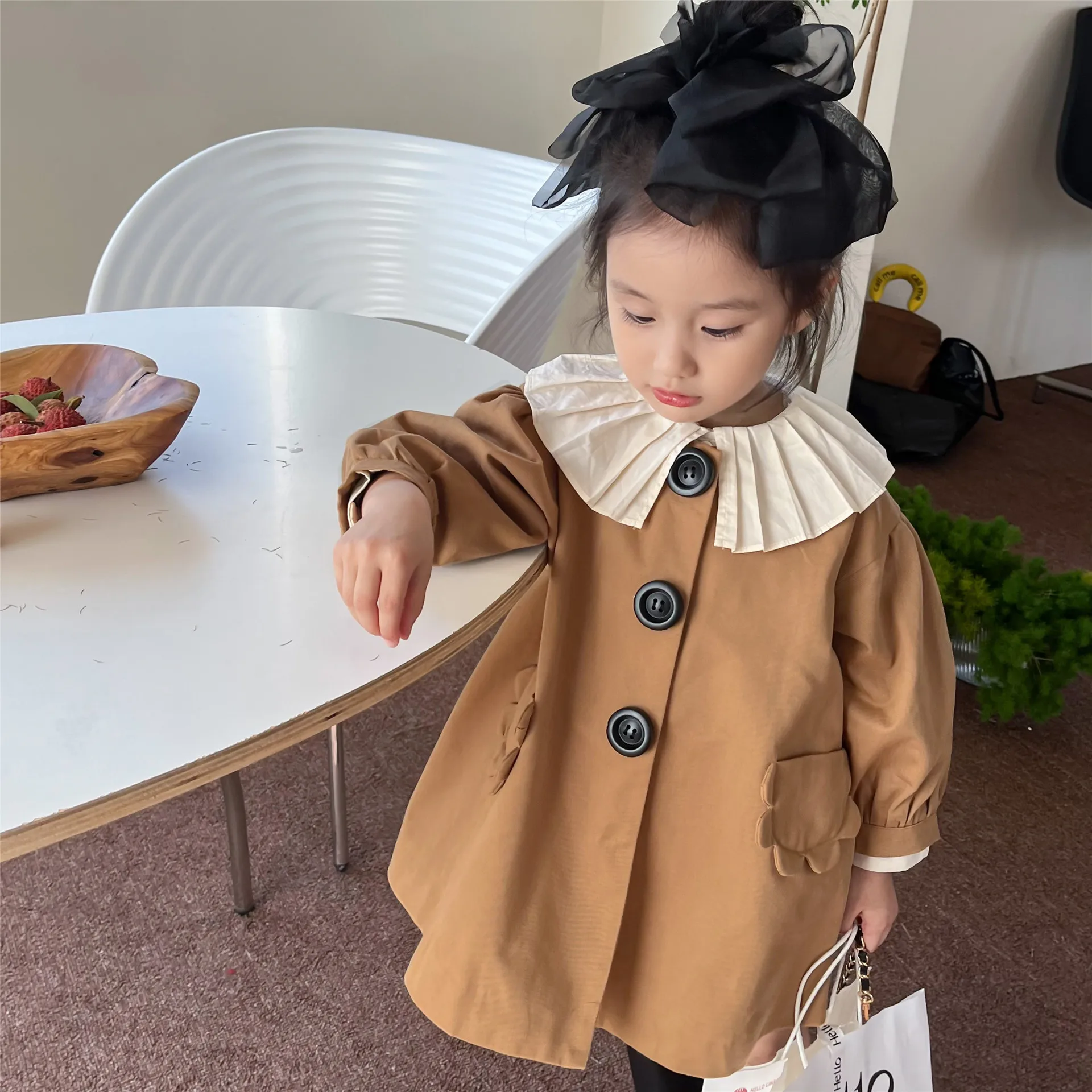 Freely Move 2022 Autumn Fashion Girls Trench Coat Mid-long Style Kids Patchwork Coat Children Windbreaker Jacket Birthday Gift