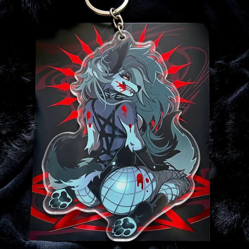 Фото Акриловый брелок Helluva Boss Loona Hellhound с блестками, прозрачный, двусторонний, аниме-подвеска, подарок для фанатов Hazbin Hotel №1