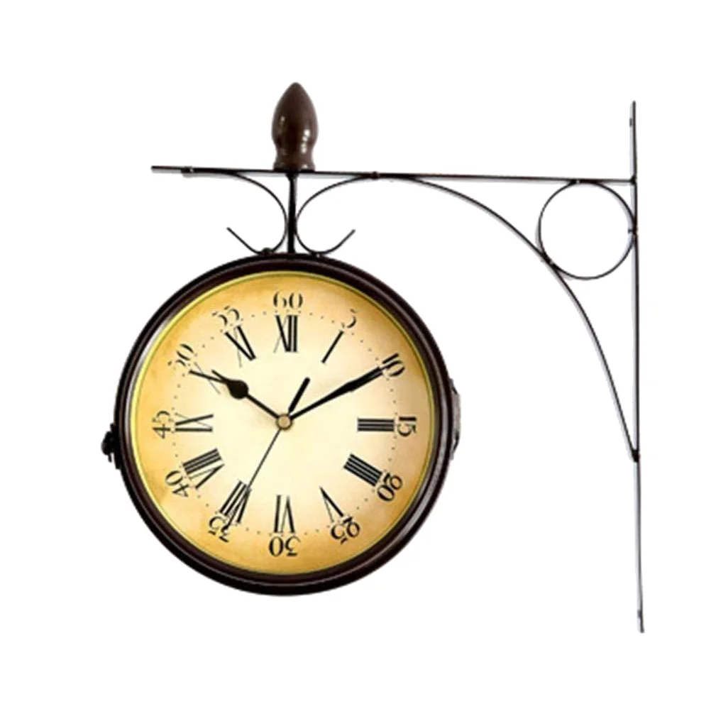 

Hanging Decor Clock Double Sided European Style Iron Beautiful Decoration