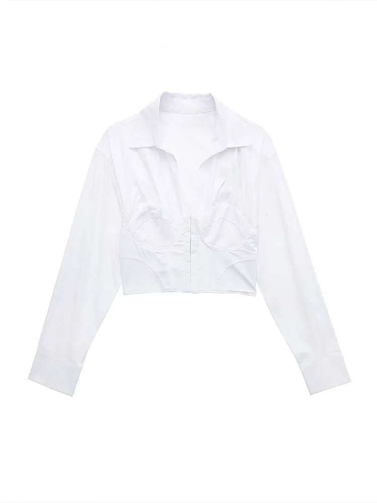 

Женская блузка-корсет из поплина, с длинным рукавом, на пуговицах