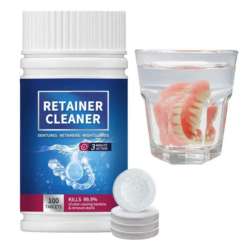 

Denture Cleansing Tablet 100 Tabs Cleanser Pills Whitening Remove Bad Odors Oral Cleaning Care Fresh Breath Cleaning Stains