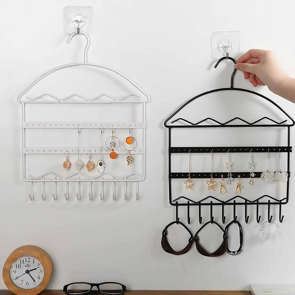 

Jewelry Organizer Wall Mount Storage Shelf Earring Necklace Holder Storage Rack Display Stand articulos para el hogar cocina