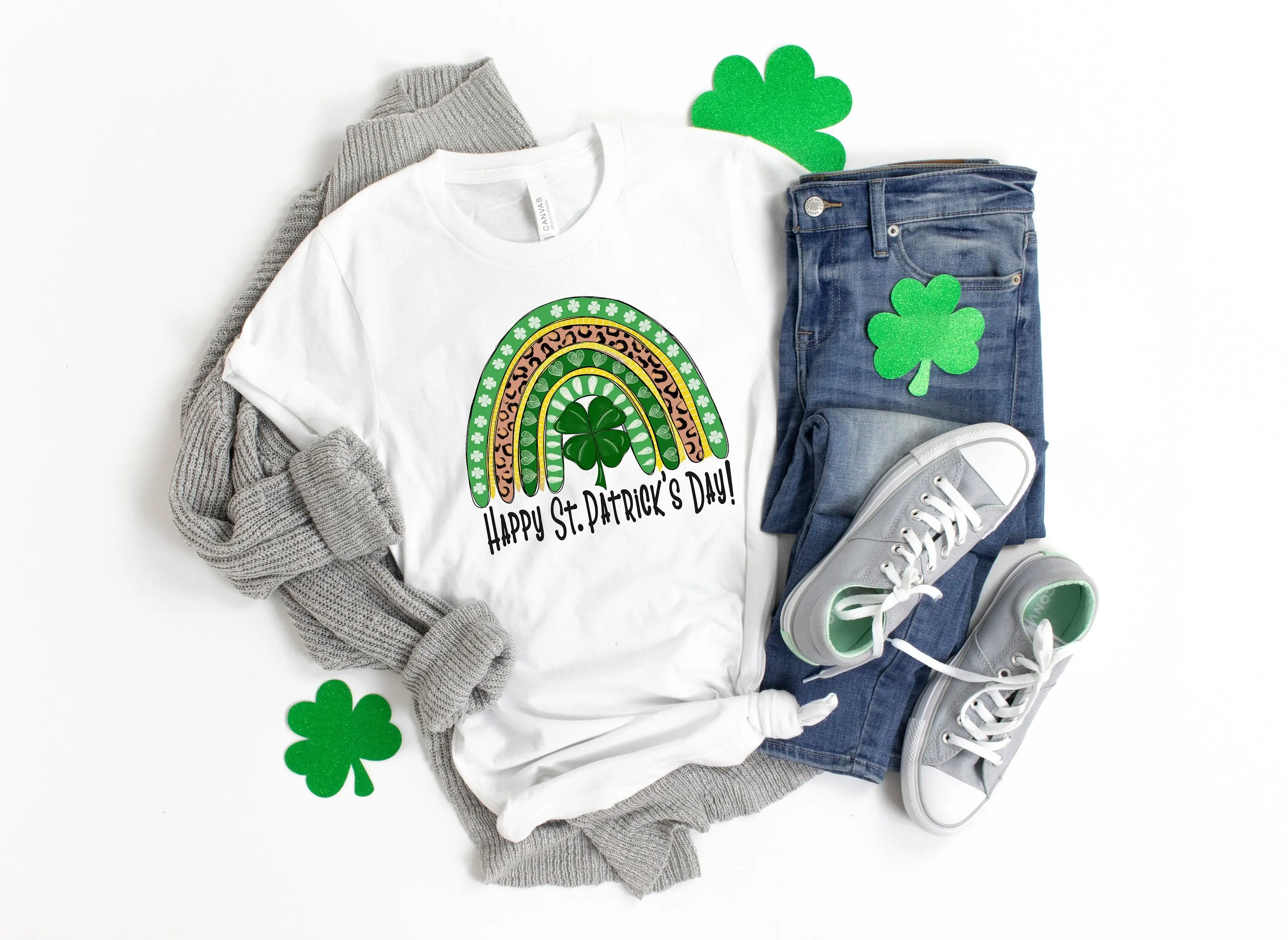 Shamrock T Shirt St Patricks Day Lucky Rainbow Me Irish Leopard Print Kiss