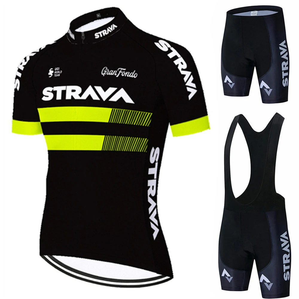 

Man STRAVA bicycle team Short Sleeve Maillot Ciclismo Men's Cycling Jersey Kits Summer breathable yellow Cycling Clothing Set