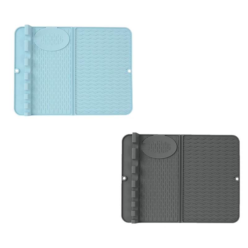 Square Dish Drying Mat Dishwasher Durable Cushion Pad Dinnerware Table Mat Placemat Blue
