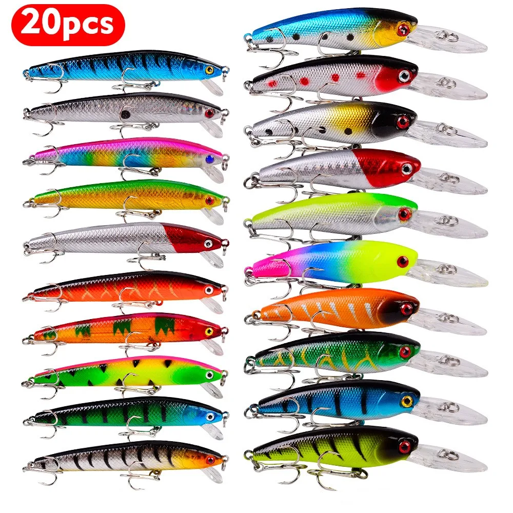 

NEW 20pcs Hard Bait Minnow Fishing lures Bass Fresh Salt water japan sea 3D Eyes Wobbler Tackle Crankbait Pesca Baits kit set